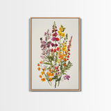 Retro Still Life Of Wild Flowers, Framed Canvas Print, Windflower Painting, Floral Print, Botanical Wall Art, Garden Decor, Wabi Sabi Wall Art