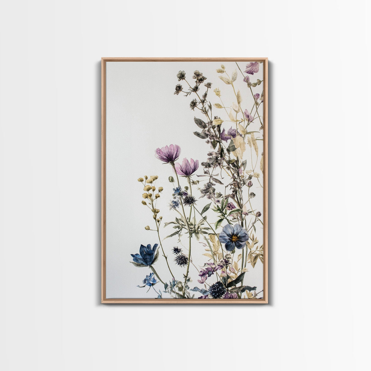 Retro Floral Decor Framed Canvas Print Modern Farmhouse Minimalist Wildflowers Painting Botanical Wall Art