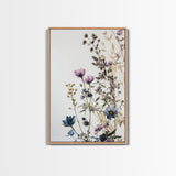 Retro Floral Decor Framed Canvas Print Modern Farmhouse Minimalist Wildflowers Painting Botanical Wall Art