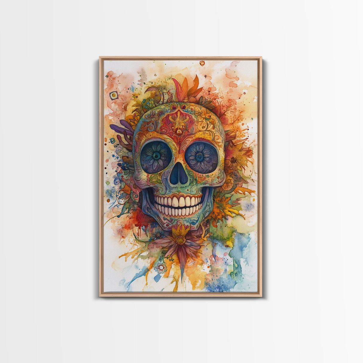 Sugar Skull Painting Print, Framed Canvas, Chicano Decor, Mexicano Wall Art, Day of The Dead / Dia de los Muertos, Mexicano Home Decor