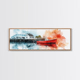 Panoramic Nautical Seacape Painting, Framed Canvas Print - Nantucket Wall Art - Beach House Art - Painting of Nantucket