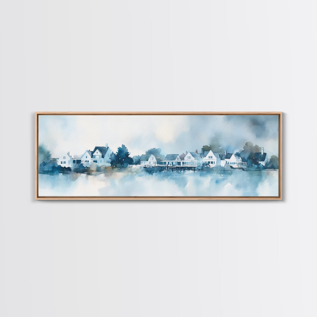 Horizontal Painting Print of Nantucket, Framed Canvas, Nautical Decor, Seascape landscape painting, Panoramic Nantucket Wall Art