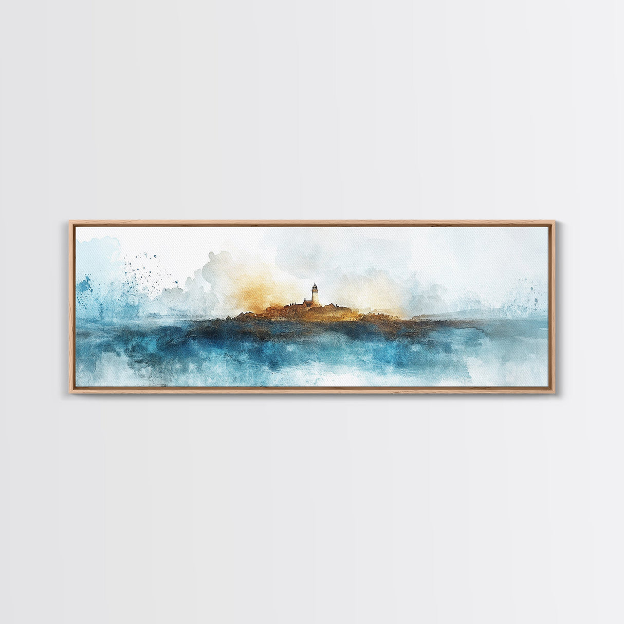 Horizontal Painting Print of Nantucket, Framed Canvas, Nautical Wall Art, Seascape landscape painting, Panoramic Nantucket Wall Art