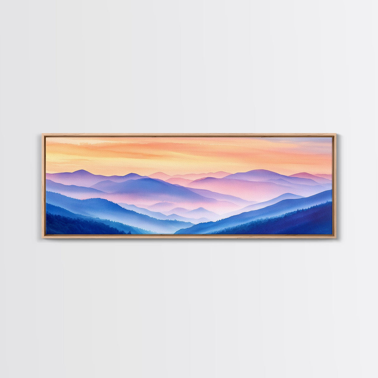 Smoky Mountain Landscape Canvas Print, Blue Ridge Mountains Painting, Panoramic Wall Art, Mountain Cabin Wall Art Home Decor