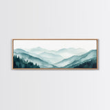 Indigo and Emerald Green Blue Ridge Mountains, Framed Canvas Print, Panoramic Home Decor, Horizontal Art, Mountain Landscape Painting