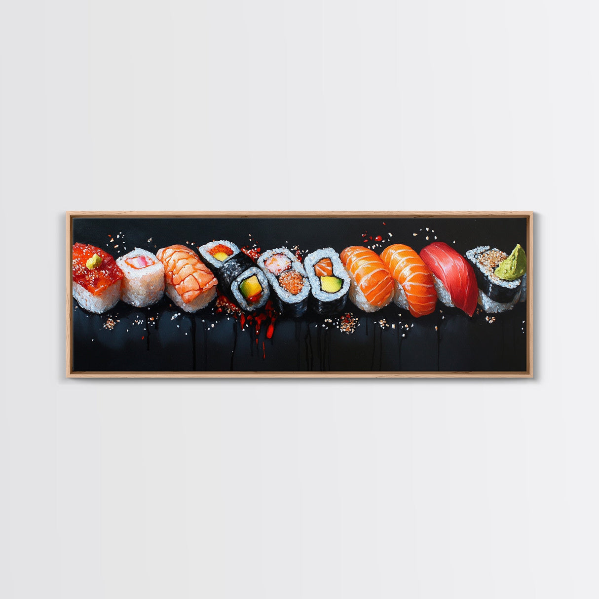 Retro Sushi Painting Print, Canvas Art, Kitchen Decor, Dining Room Decor, Eclectic Home Decor, Food Lover Gift, Japanese Style Decor