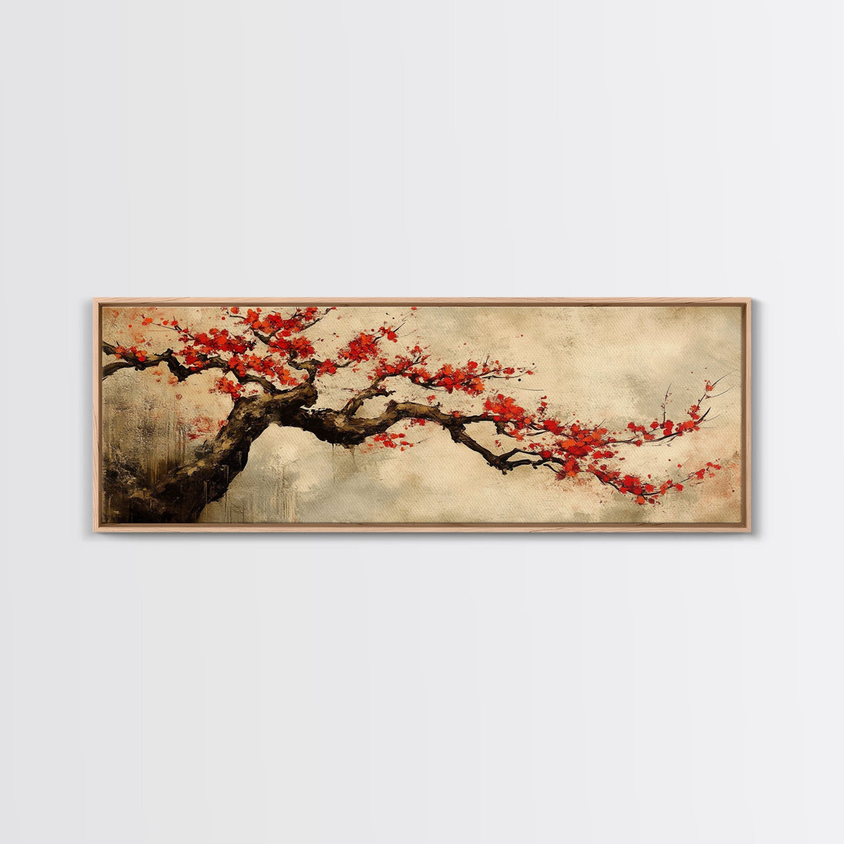 Panoramic Japanese Maple Tree Wall Art Canvas Print, Maple Tree Art, Fall Decor, Fall Wall Art, Wabi Sabi Japanese Style Maple Tree Painting