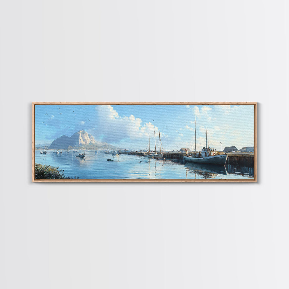 Morro Bay Panoramic Print, Nautical Landscape Painting, Canvas Print, Seascape Panoramic Painting, Seascape Landscape Wall Art Home Decor