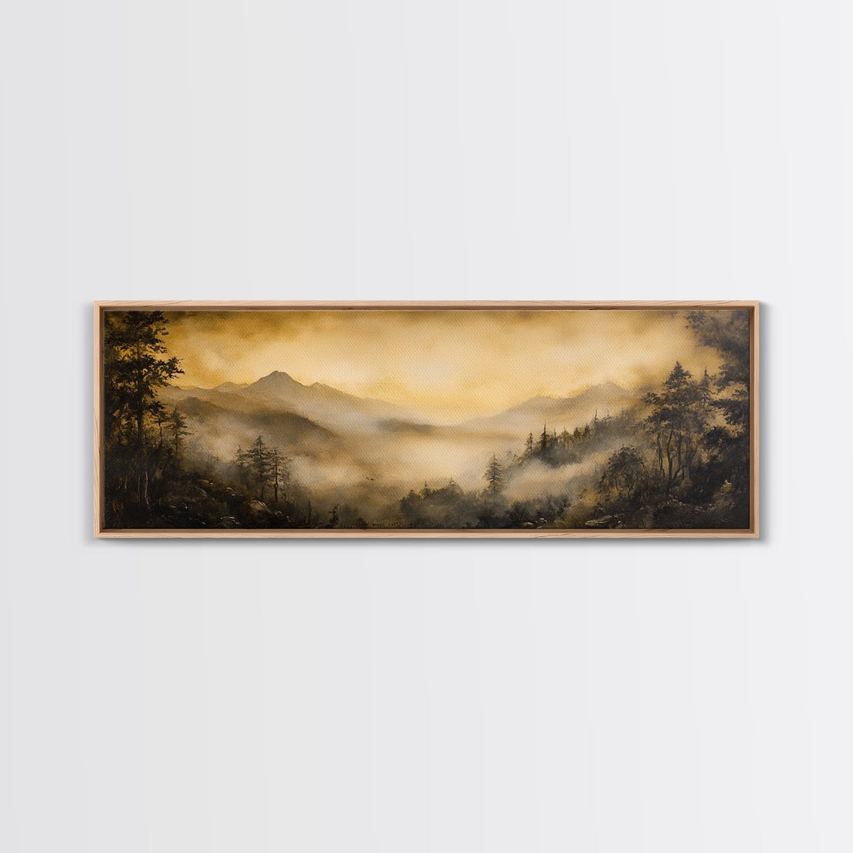 Fog Over The Blue Ridge Mountains Watercolor North Carolina Landscape Wall Art, Appalachian Highlands Canvas Print Nature Fine Artwork