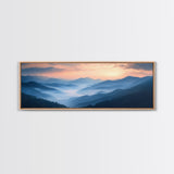 Morning Fog Over the Blue Ridge Mountains, Framed Canvas Print, Landscape Nature Wall Art, Painting Canvas Print, Mountain Painting Art