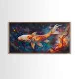 Koi Fish in Space, Framed Canvas Print, Abstract Wabi Sabi Style Painting, Koi Fish Home Decor, Japanese Style Artwork, Boho Decor