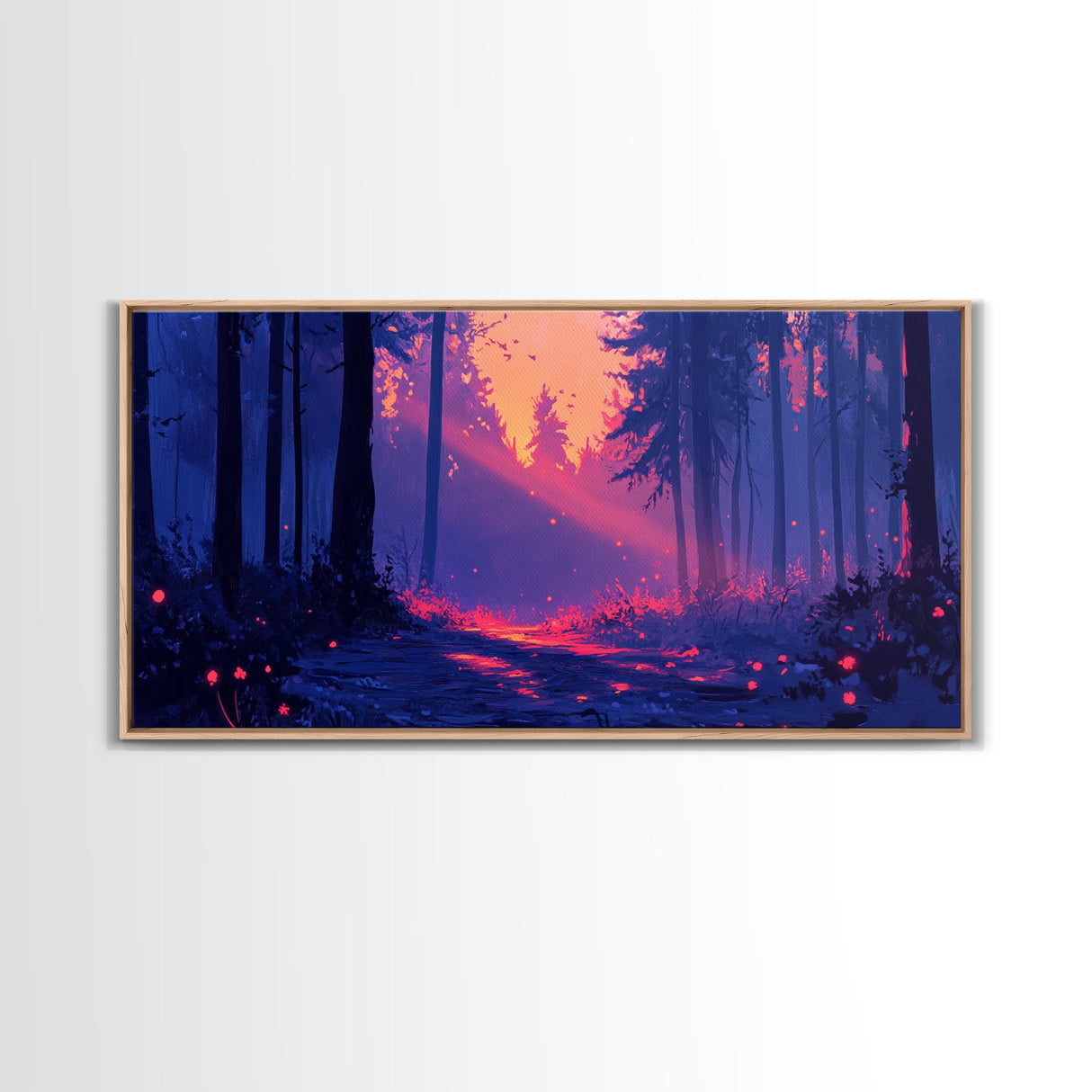 Retro Landscape Painting Wall Art Framed Canvas Print, Landscape Watercolor Art, Living Room Art, Above Sofa Wall Art, Bedroom Decor