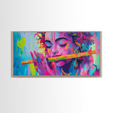Radha Krishna Painting Print, Hindu Wall Art, Framed Canvas Print, Hinduism Wall Art, Krishna Wall Art, Krishna Playing A Flute
