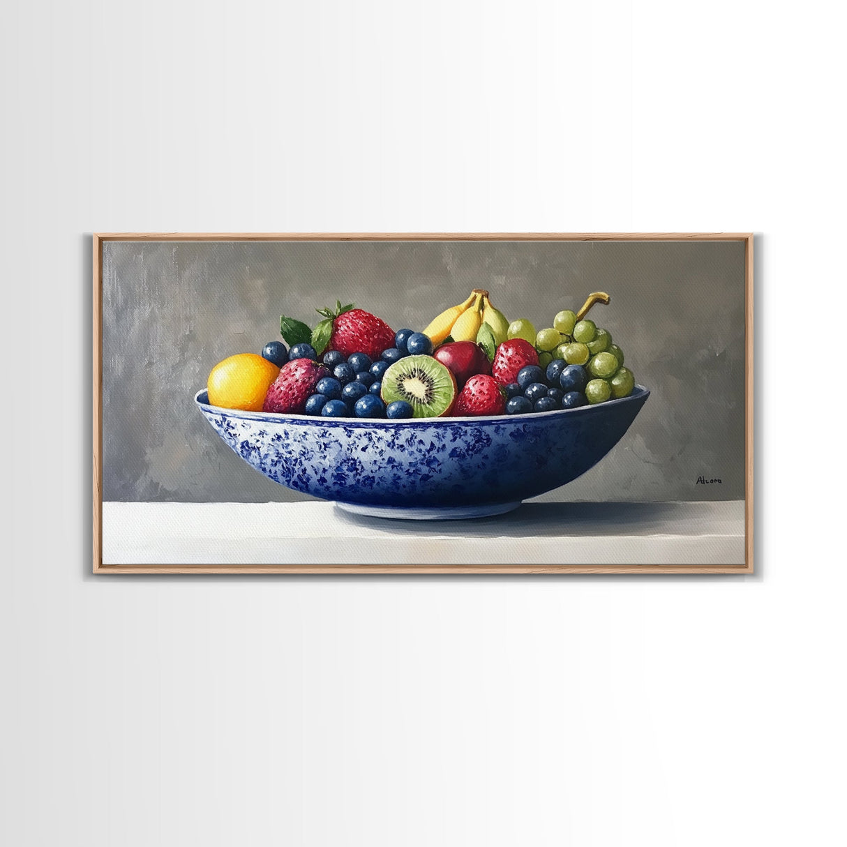 Still Life Oil Painting Print of Fruit in a Bowl, Framed Canvas Print, Victorian Oil Painting Still Life, Kitchen Wall Art, Kitchen Decor