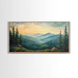 Minimalist Watercolor Painting Print of The Blue Ridge Mountains, Framed Canvas Print, Modern Landscape Painting