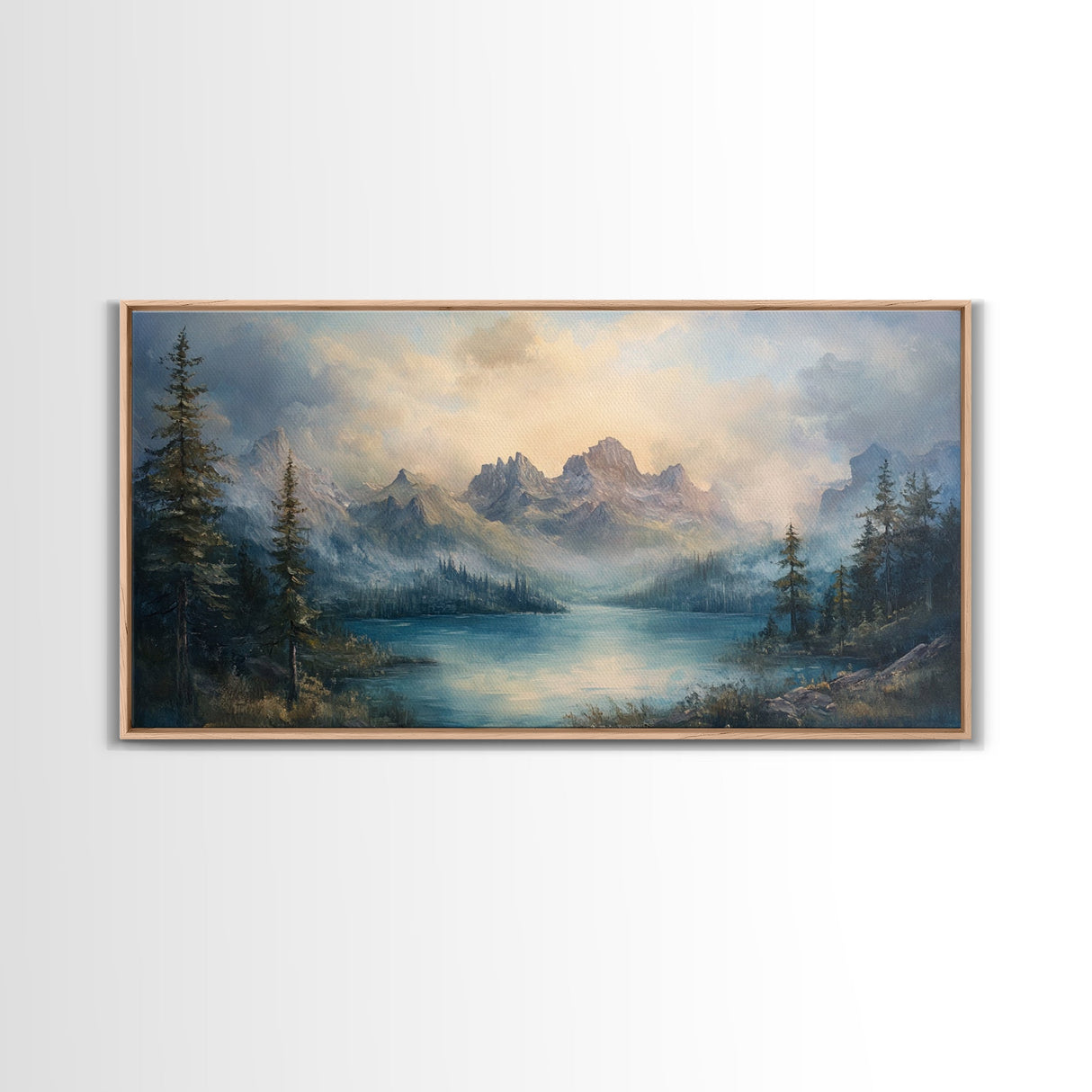 Foggy Mountain Forest Landscape Painting Print, Landscape On Canvas Ready Too Hang - Large Panoramic Canvas Wall Art Prints Landscape Art