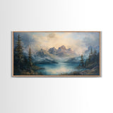 Foggy Mountain Forest Landscape Painting Print, Landscape On Canvas Ready Too Hang - Large Panoramic Canvas Wall Art Prints Landscape Art