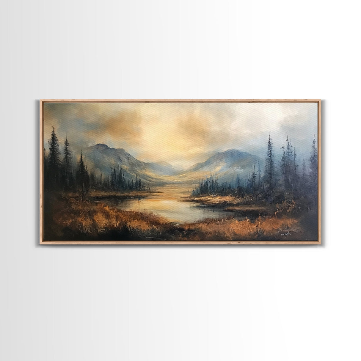 Foggy Mountain Forest Landscape Print, Ready To Hang - Large Panoramic Canvas Wall Art With Frame - Landscape Oil Painting For Living Room