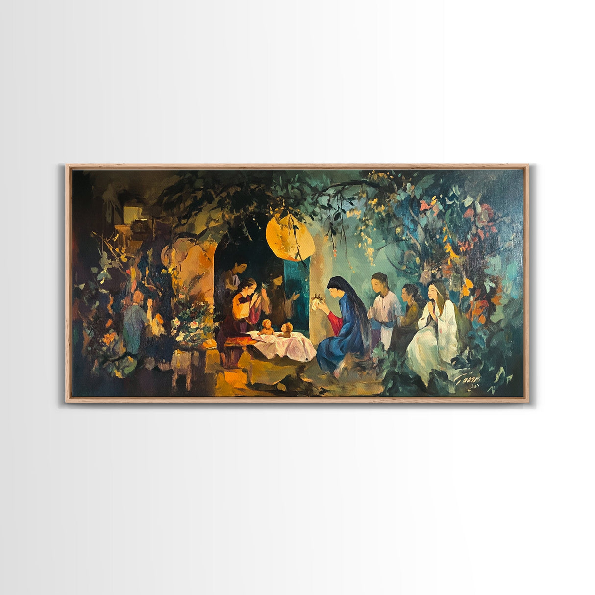 Christian Nativity Jesus In The Manger Ready To Hang Canvas Wall Art - Farmhouse Christmas Decor - Christian Wall Art - Christian Painting