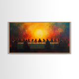 Scenic Depiction Of The Last Supper Framed Canvas Print - Jesus Art, Bible Wall Art, Christian Faith Home Decor, Last Supper Oil Painting