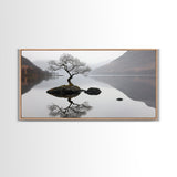 Lone Bonzai Tree On an Island Framed Canvas Print - Ready To Hang Wall Art - Wabi Sabi Landscape Painting - Japanese Style Wall Art