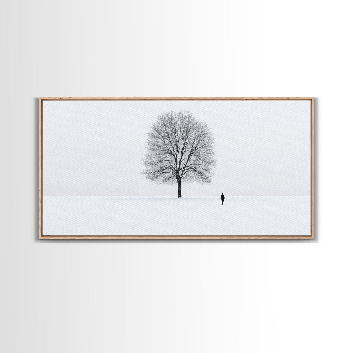 Solitude - Framed Canvas Print - Ready To Hang Wall Art - Winter Decor - Lone Tree In A Snow Covered Valley - Winter Landscape Painting