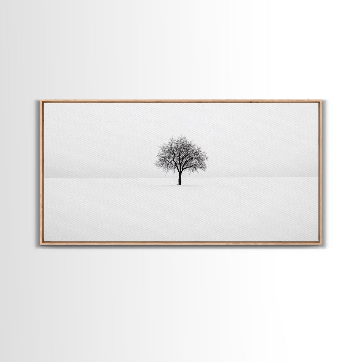 Footprints In the Snow Lead To a Lone Dead Tree - Framed Canvas Print - Ready To Hang Art - Moody Wall Art - Black and White Photography Print
