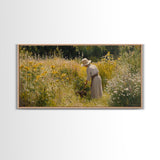 Victorian Oil Painting Print of a Woman In The Garden, Framed Canvas Print, Ready To Hang Art, Woman in Garden Painting Home Decor