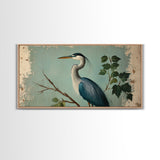Funky Painting Print of a Blue Heron, Framed Canvas Print, Ready To Hang Wall Art, Great Blue Heron, Extra Large Bird Picture Painting
