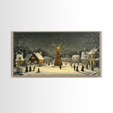 Festive Christmas Village Wall Art Framed Canvas Print, Festive Christmas Street Scene, Cozy Christmas Wall Art, Ready To Hang Xmas Decor