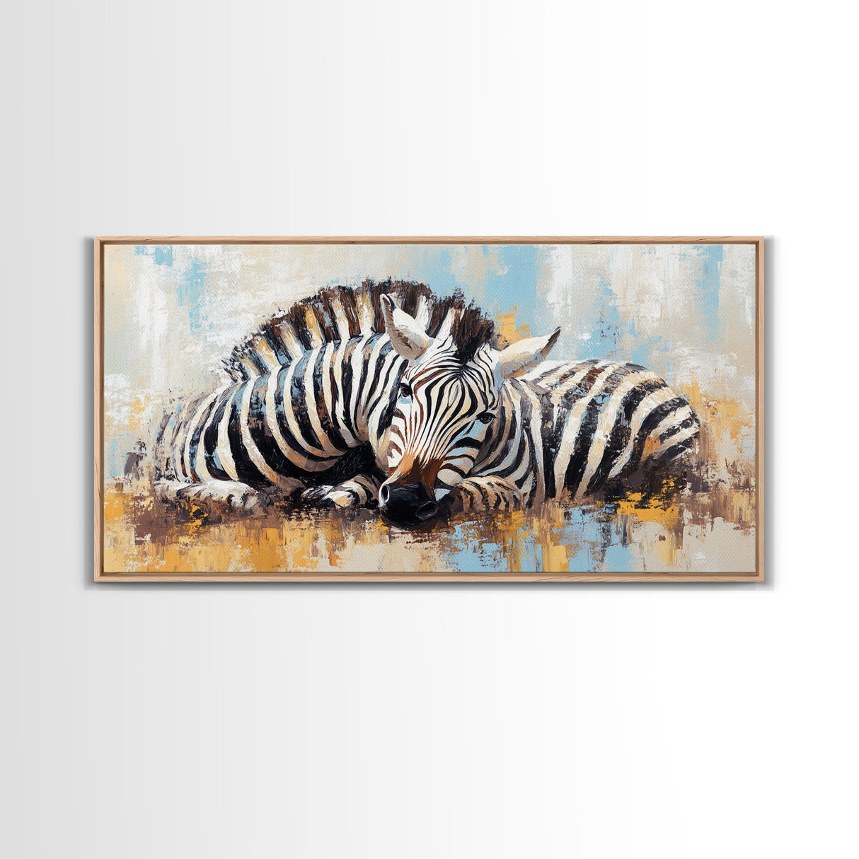 Zebra Having a Nap - Framed Canvas Print - Ready to Hang - Zebra Painting - Animal wall art - Safari Art
