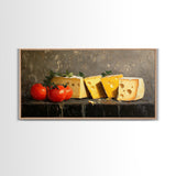Still Life of Tomatoes and Cheese - Framed Canvas Print - Kitchen Wall Art - Kitsch Home Decor - Food Oil Painting Wall Art