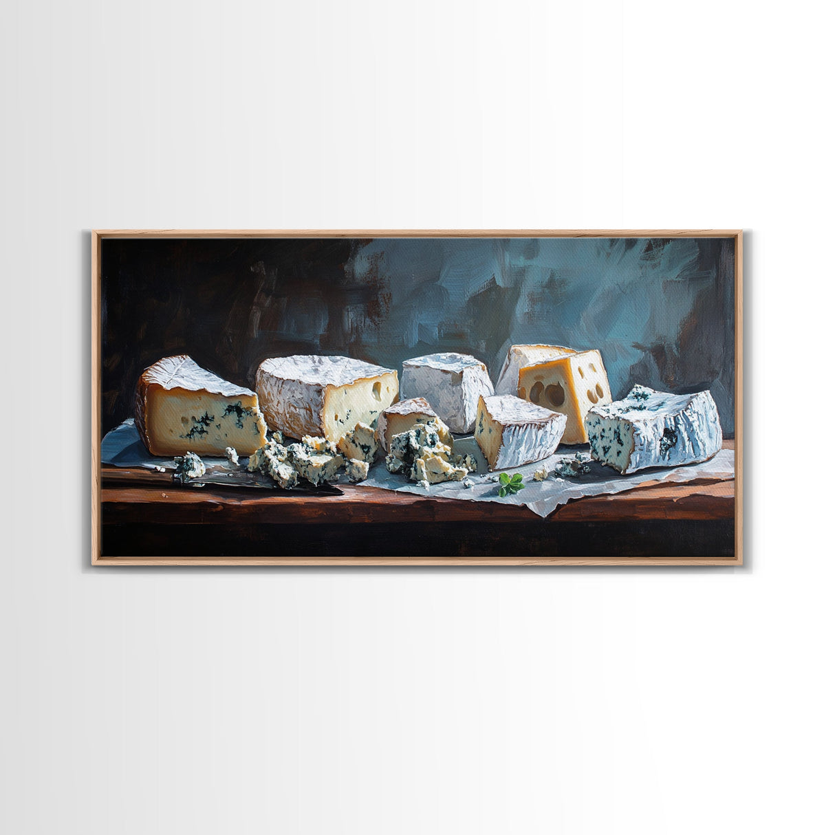 Oil Painting of Bleu Cheese Framed Canvas Print - Funky Kitchen Art - Ready To Hang - Painting For Kitchen - Eclectic Home Decor - Kitsch Kitchen