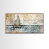 Coastal Sailboat Painting Print, Ready To Hang Art, Framed Canvas, Coastal Art Print For Beach House Decor, Wabi Sabi Sailboat, Inspired Ocean