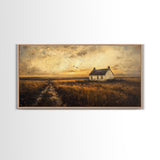 Retro Vintage Farmhouse Painting Print, Cute Rustic Boho Wall Art, Modern Farmhouse Oil Painting Wall Art for Living Room