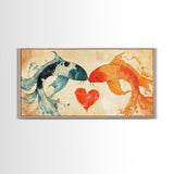 Cute Koi Fish Kissing - Couple Gift Idea - Framed Canvas Print - Valentine's Day Wall Art - Wall Art For Couples - Engagement Gift Idea