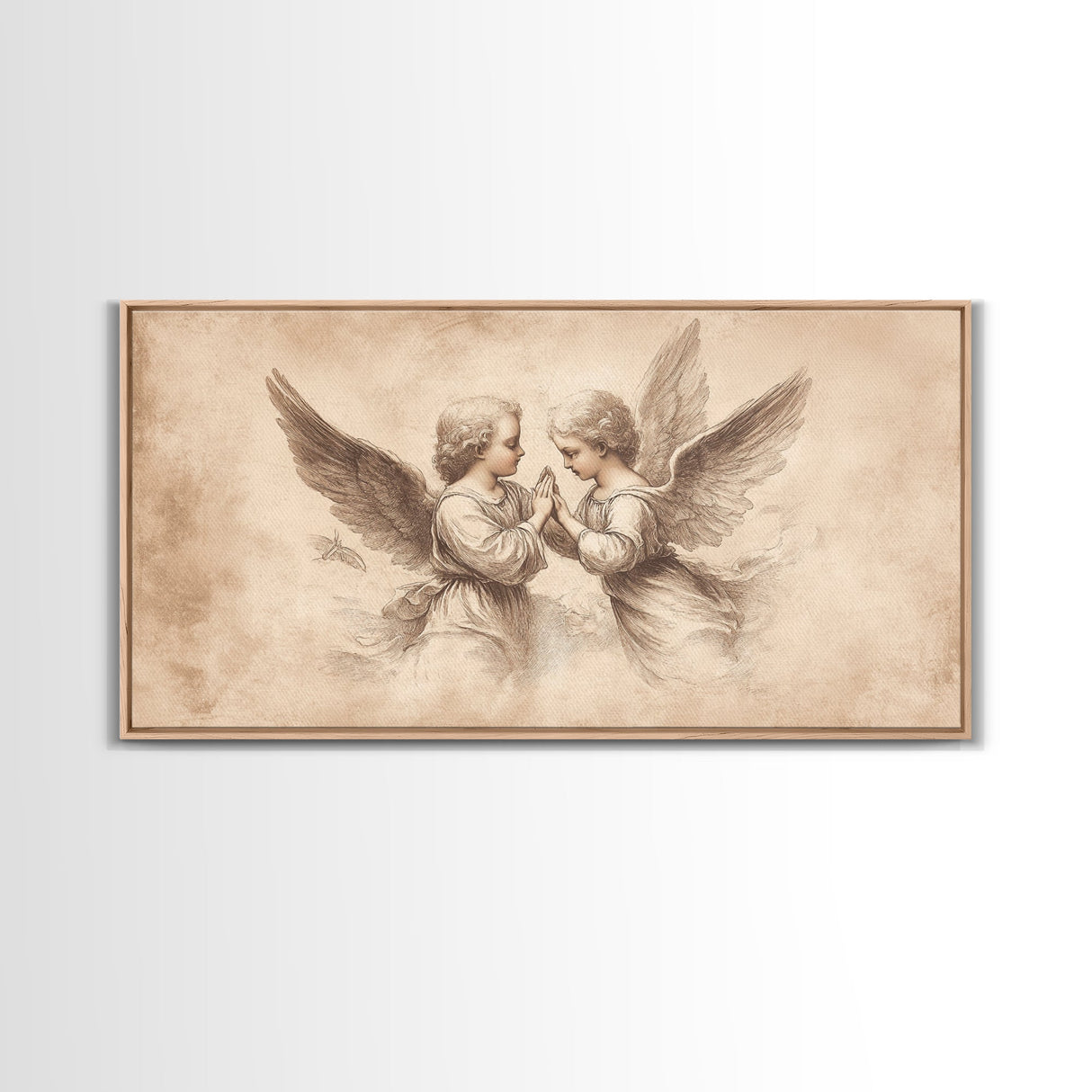 Guardian Angel Wall Art, Angel Painting Canvas Print, Angel Sketch, Angelic Home Decor, Christian Art, Christianity Home Decor