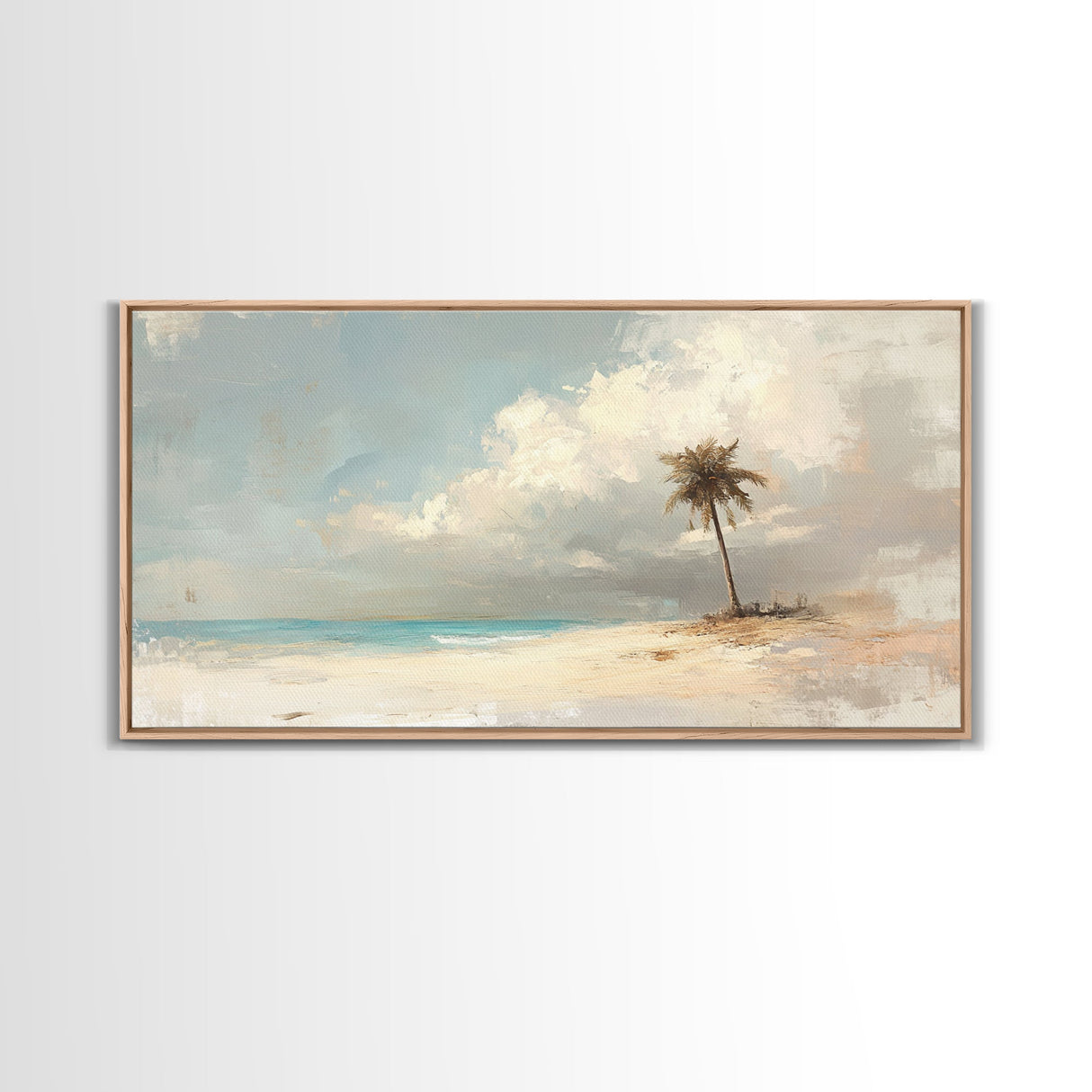 Lone Palm Tree on a Desert Island, Beach Painting Canvas Print, Nautical Landscape Painting, Beach Wall Art, Travel Gift, Vacation Gift