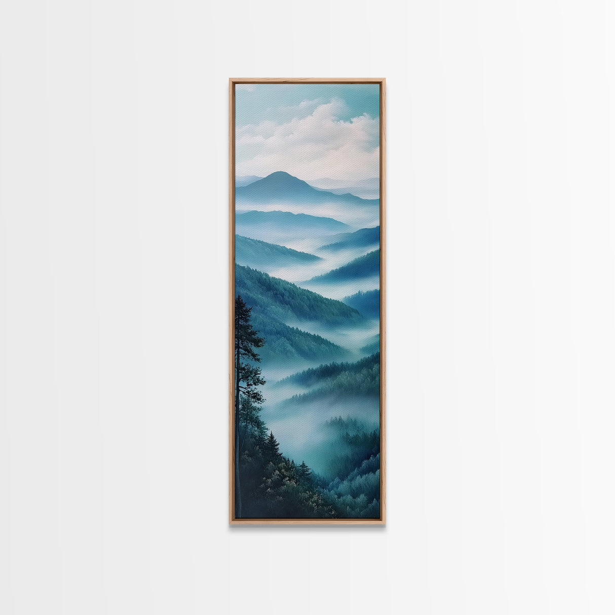 Smoky Mountain View Framed Canvas Print Serene Nature Landscape Art, Southwest Wall Art, Blue and Green Wall Art, Bedroom Art, Above Couch Decor
