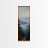 Misty Mountain Fog Framed Canvas Print Peaceful Nature Landscape Painting, Smoky Mountain Art, Above Bed Wall Art, Blue and Green Wall Art, Guest Room Art