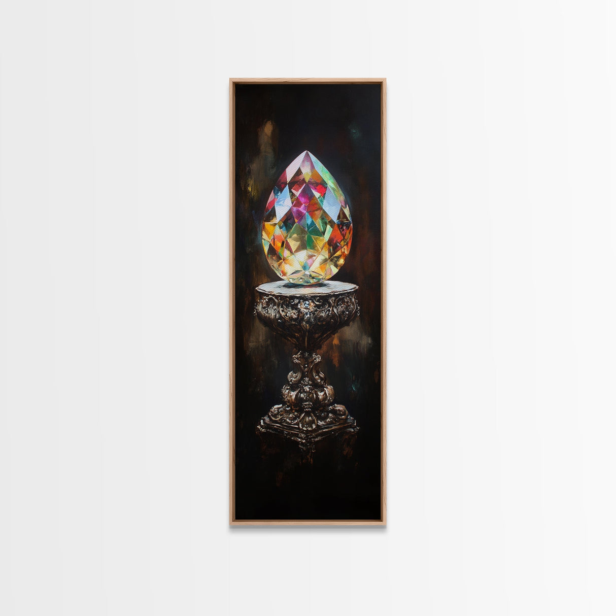Faceted Crystal on Pedestal Canvas Print Gemstone Painting Sacred Geometry Art Original Artwork Above Couch Decor