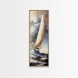 Sailboat painting nautical decor framed canvas print, classic coastal wall art, sailing scene with ocean waves, above bed living room art