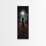 Moonlight silhouette painting mysterious framed canvas print, dark romance art, moonlit field wall decor, spiritual night scene art