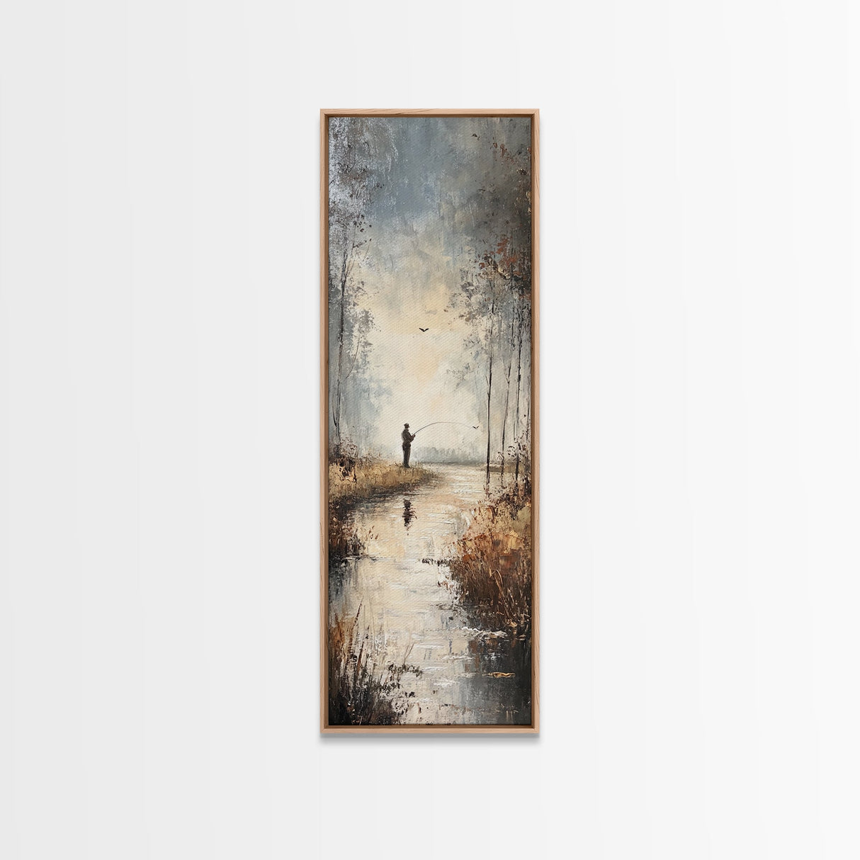 Fisherman painting peaceful landscape framed canvas print, autumn outdoor wall art, rustic decor, nature lovers gift, tranquil scene decor