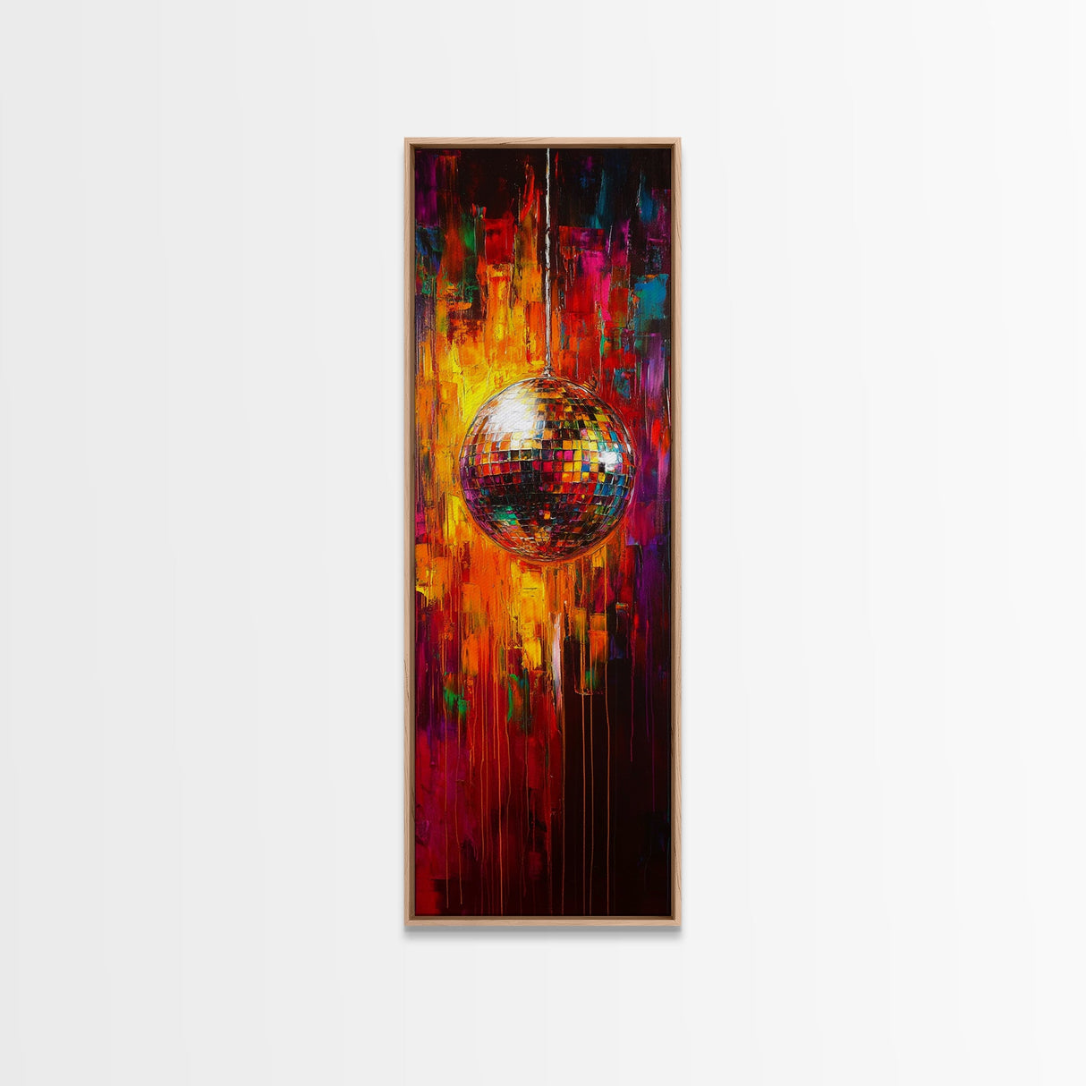 Retro Disco Ball Painting Print, Framed Canvas, Dance Studio Decor, Dance Room Art, Disco Ball Wall Art, Tall Narrow Decor, Skinny Art
