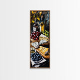 Framed Canvas Print Cheese and Wine Scene Painting Kitchen Wall Art Farmhouse Decor Rustic Art Culinary Print