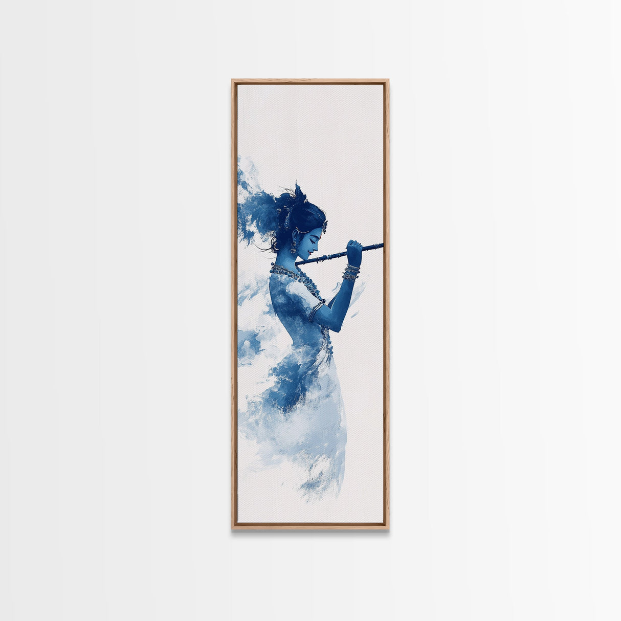 Painting of Krishna Canvas Print Framed Wall Art, Indian Art, Hindu Decor, Vertical Skinny Art, Tall Narrow Wall Art