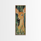 Canvas Print of Gentle Deer in Floral Forest, Boho Art, Whimsical Wall Art, Animal Decor, Tall Narrow Wall Art, Woodland Theme