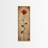 Framed Canvas Print of Elegant Red Rose, Botanical Art, Rustic Wall Art, Gift Idea, Minimalist Nature Art, Above Bed Wall Art