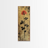 Golden Background Rose Art Canvas Print, Elegant Rose with Dark Leaves, Chinoiserie Style Wall Art, Framed Canvas Print, Gift Idea Her